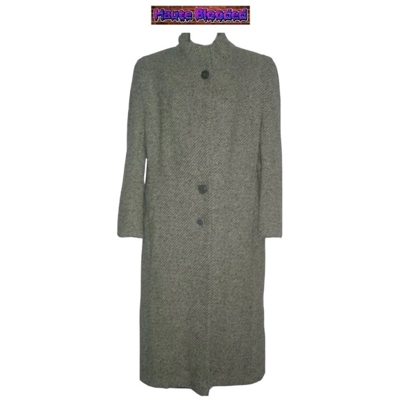 Vintage 80's Saxton Hall Floor Length Virgin Wool Herringbone Dark Academia Coat - Picture 2 of 16